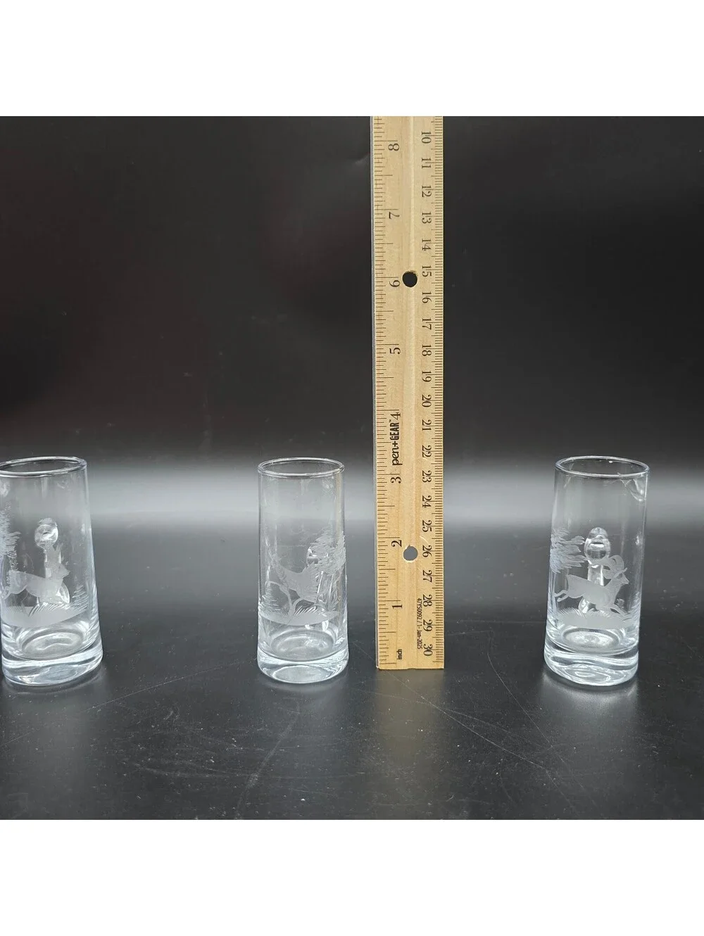 Vintage European Hand Engraved Schnapps Shot Glasses Wildlife Alpine Hunting Set